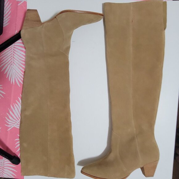 NEW Vince Camuto Sewinny Boots Womens 8.5 Over The Knee Tan Suede Chic - Picture 4 of 13